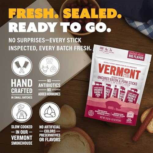 Vermont Smoke & Cure - Hickory Smoked Uncured Bacon Pork Sticks - Meat Protein Snack - Portable Healthier Meat Snack for Adults & Kids - 1oz Protein Snack - 24 Count - image 5
