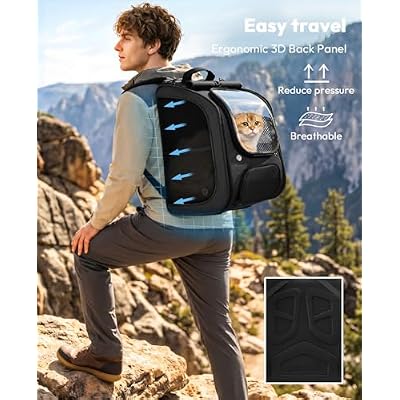 Pecute Cat Backpack Carrier, Large Space Cat Bubble Backpack, Breathable Cat Carrier, Shaded Dog Backpack Carrier, Ergonomic 3D Design for Travel, Hiking, Walk, Suitable for Shopping, Car, Vet, Black