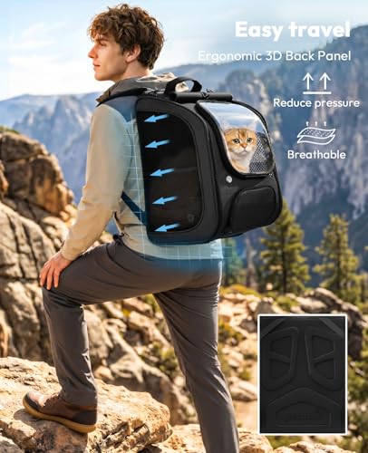 pecute Katzenrucksack Bubble Haustier Rucksack mit Netzfenster, Tragbare und Faltbare Katzentasche, Atmungsaktive und Leichte Hundetasche, Schwarz