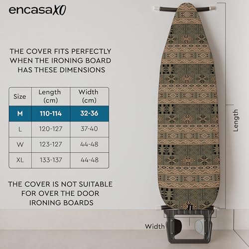 Image of Encasa XO Ironing Board Cover with Thick Felt Pad - Scorch & Heat Resistant - Elastic Bungee Cord, Premium African Print - Medium (112x34 cm)