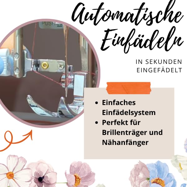 FEIYUE Flora Rosé Nähmaschine, 34 Stiche, LED, Freiarm, 38×16×28 cm, 6,4 kg, 100 W Servo, Elektrisch