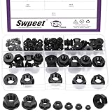 Swpeet 135Pcs 7 Sizes M3 M4 M5 M6 M8 M10 M12 Metric Black Nylon Flange Nuts Assorment Kit, Metric Thread Plastic Fastener Nuts Hex Flange Nuts for Home Automotive Shop Fasteners Use