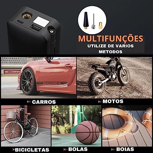 Mini Compressor De Ar Portátil Sem Fio Bomba Inflador Digital Pneu com lanterna LED