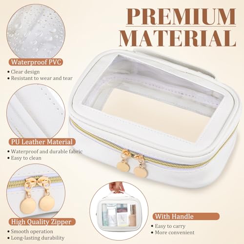 Kigeli 4 Pcs Clear Makeup Bags for Car Essential, Waterproof Clear Travel Toiletry Organizer Leather Makeup Bags with Handle Zipper, Small Cosmetic Pouch Set for Women Car Gift(White)3