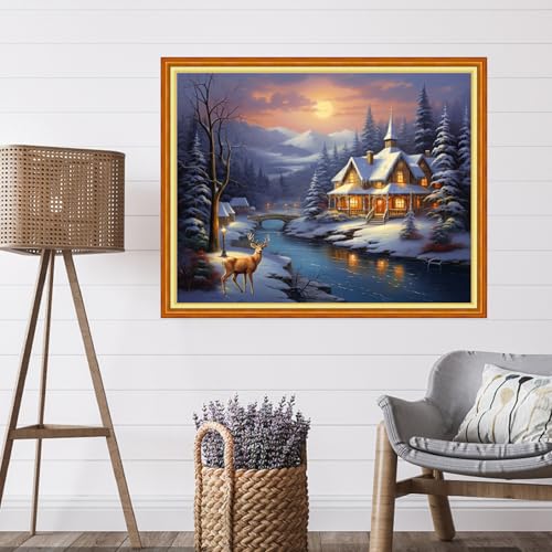 Image of Artvxeay Stamped Cross Stitch Kits - Embroidery Kits for Beginners Cross Stitch Kits for Adults 11 CT Printed Patterns Needlepoint Kit- Winter Snow Scenery 16x20 inch