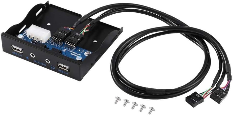 JMT 3.5 9Pin to 2 USB 2.0 Hub Front Panel with HD Audio Mic Interface for PC Desktop 3.5Inch Floppy Disk Bay Expansion