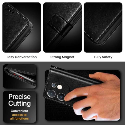 Image of WOW IMAGINE Shock Proof Flip Cover Back Case Cover for Vivo V60 5G | V60e 5G | Vivo T4 Pro 5G (Flexible | Leather Finish | Card Pockets Wallet & Stand | Black)