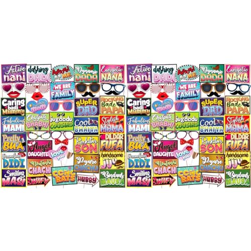 Image of Wobbox All Occasion Multi Colour Indian Family Photo Booth Party Props, Baby Shower Party Props for Family /Birthday Party Props for Family /Wedding Party Props for Family (Pack of 2)