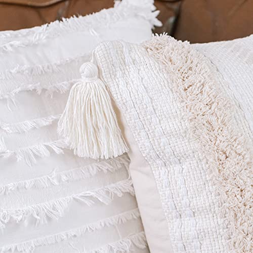 Inspired Ivory Decorative Throw Pillow Covers - 18 X 18, White, Textured - Sham Pillow Cases For Boho, Shabby Chic, Farmhouse Home Decor - Pearl Set #TOP3