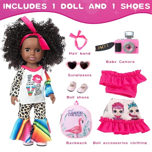 Muñeca bebé negra de 14.5 pulgadas con accesorios miniatura 2