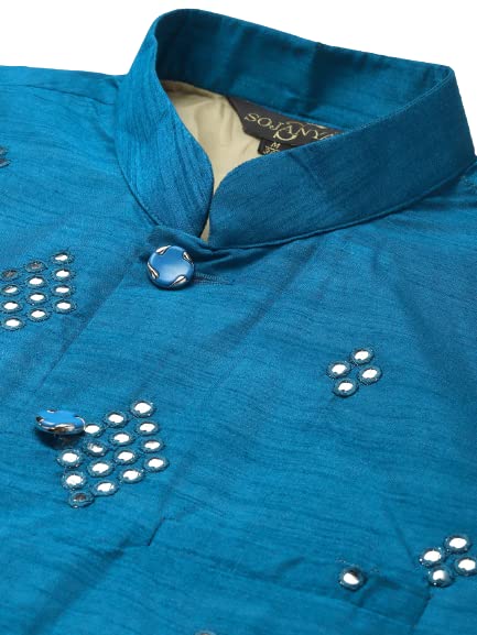 Image of SOJANYA (Since 1958, Men's Silk Blend Grey Kurta Pyjama & Silk Blend Jacket Combo