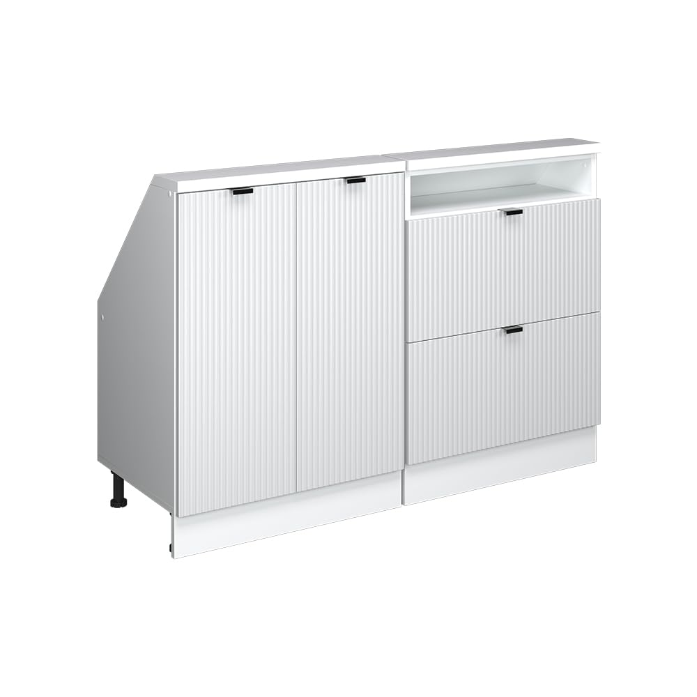 Vicco Mobile cucina sottotetto R-​Line, Ondulazione bianca, 120 cm Set di 2, adatto per pareti inclinate e montaggio cucina variabile