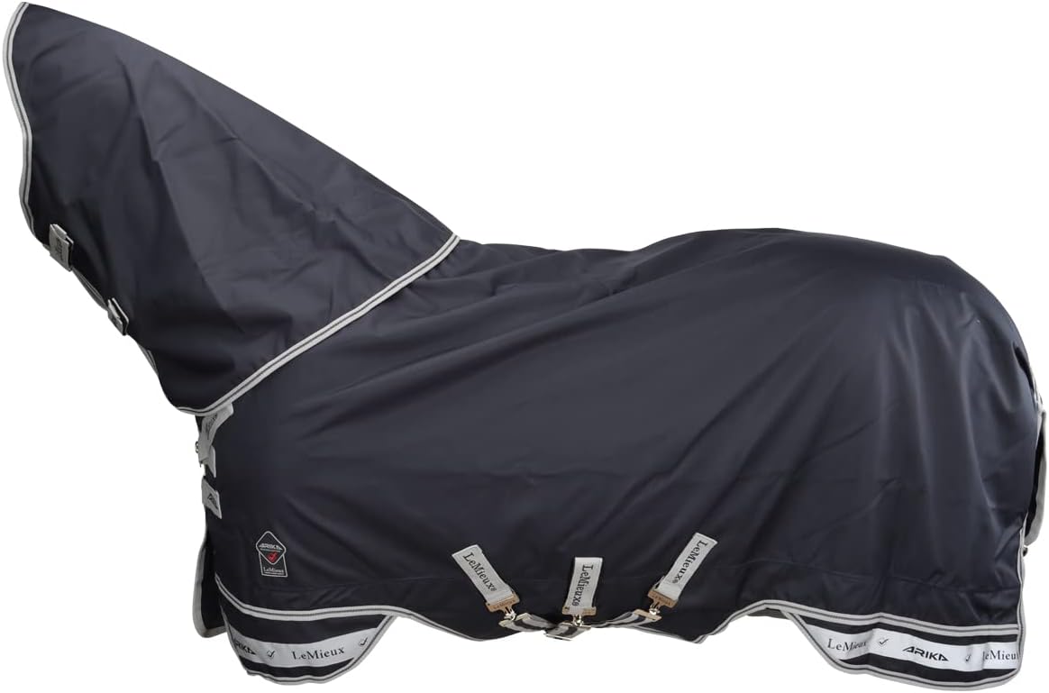 LeMieux Arika Featherweight 0g Turnout Blanket - 900Denier Breathable Waterproof Outer - Detachable Neck Included - Navy - 78"