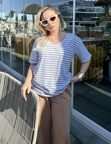 HOTOUCH Women Oversized T Shirts V Neck Short Sleeve Tees Casual Loose Tunic Summer Tops with Pocket3