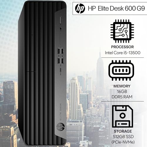 Image of HP New Elite 600 G9 Small Form Factor Desktop, Intel i5-13500 (Beats i7-11700K), 16GB RAM, 512GB SSD, HDMI, Type-C, DP, Support 4K, Wired Keyboard and Mouse, Windows 11 Pro