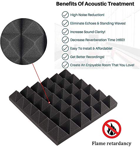 Image of YGM Acoustic Foams Pyramid Acoustic Panels 1 Footx1 Footx2inch Thick, 50 Density Acoustical Sound Proof Foam for Room, Studio, Echo Reduction & Noise Absorption (Black & Orange, Set of 72)