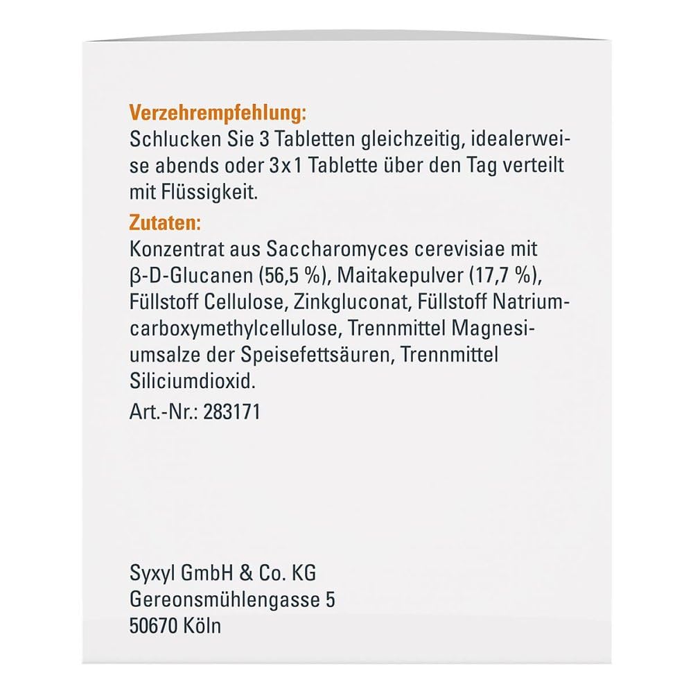SYXYL Regacan - Nahrungsergänzungsmittel mit Zink für das Immunsystem sowie Maitake und Beta-D-Glucanen - Vegan, laktosefrei, glutenfrei - 90 Tabletten im Blister