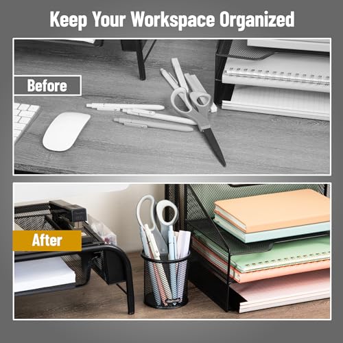 Mind Reader Pen and Accessories Holder, Desktop Organizer, Office, Metal Mesh, 3.5" L x 3.5" W x 3.75" H, Set of 3, Black - Image 6