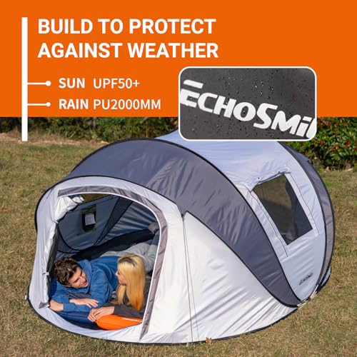EchoSmile Instant Pop Up Camping Tent, 2/4/6 Person, Easy Setup Tent, Water Resistant Dome, Portable with Carry Bag - Image 6
