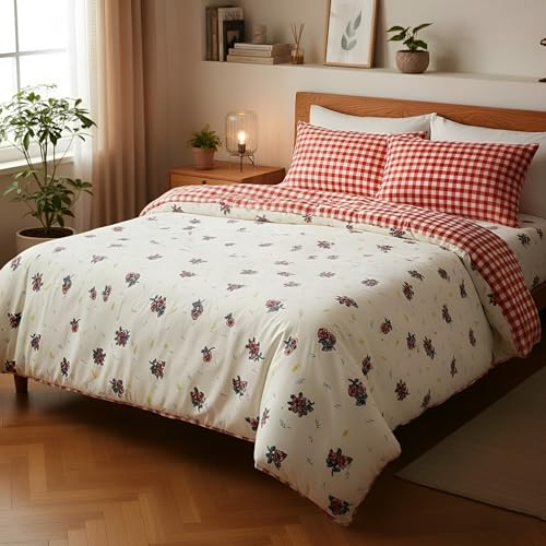 Image of Utopia Bedding Microfiber AC Comforter for King Size 220x240 cm - Lightweight, Skin-Safe & Hotel-Style Quilted Blanket with Floral Print (Cream)