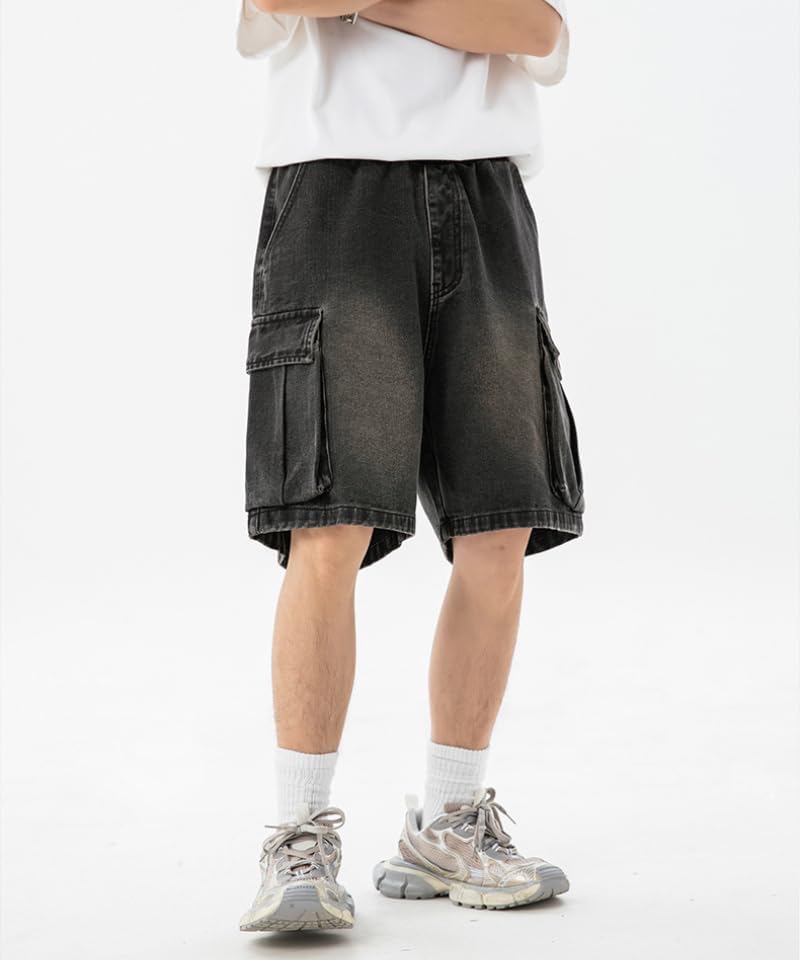 POHADON Men's Y2K Baggy Jean Shorts Denim Jorts Elastic Waist Casual Loose Fit Lightweight Summer Streetwear Grunge Clothes - Image 2