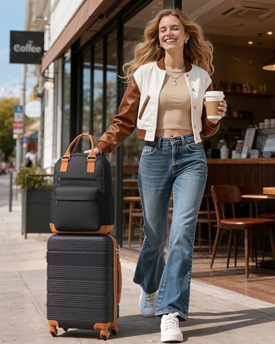 Image of LONG VACATION 3 Piece Carry On Luggage Set with Backpack, 20 Inch Carry Suitcase with Spinner Wheels, ABS+PC Hardshell Suitcase set with TSA Lock & YKK Zipper