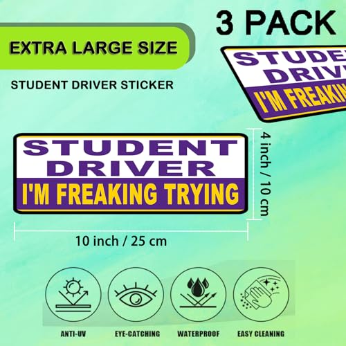 Image of 3 Pack Student Driver Magnet for Car, Magnetic Student Driver Sign for Vehicle, Reflective Warning Bumper Sticker Magnet Sign for New Driver, 10 inch x 4 inch (WHITE-PURPLE)