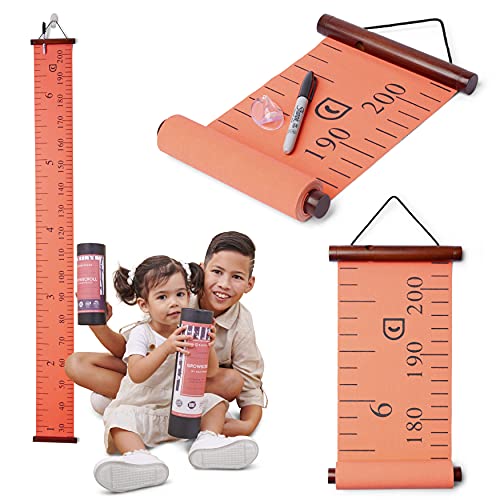 Growscroll Modern Kids Growth Chart For Wall - Unique Height Chart For Boys & Girls - Handcrafted Using Canvas & Hard Types Of Wood - Makes A Great Collectible Or Family Heirloom - Coral #TOP19