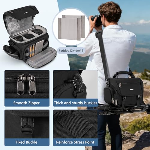 RAINSMORE Camera Bag, DSLR/SLR/Mirrorless Camera Sling Bag for Photographers Waterproof Small Camera Case with Tripod Holder & Rain Cover Camera Crossbody Bag for Canon/Nikon/Sony/Fuji, Black - Thumbnail 6