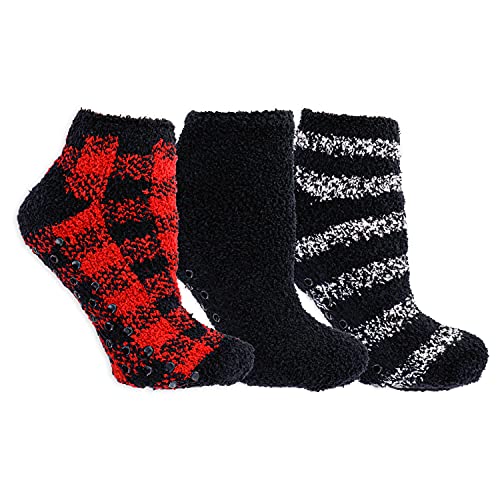 Fruit of the Loom Women's Fuzzy Adult Ankle Socks with Grippers-3 Pair Pack