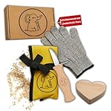 Eli® Schnitzmesser Kinder Set ab 6 Jahre inkl. Schnitzholz und schnittfeste Handschuhe - hochwertiges Kindermesser Schnitzset und Rohling Herz - Kinderschnitzmesser - Schnitzwerkzeug - Outdoor Messer