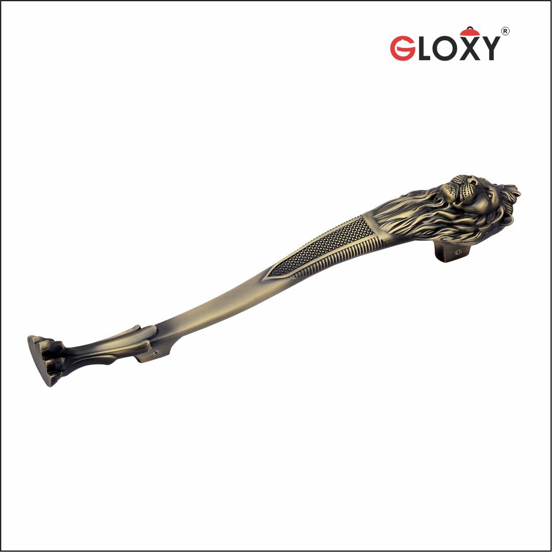 GLOXY Premium Antique 12” Lion Shaped Main Door Handle with 8” Hole-to-Hole Spacing – Decorative Push & Pull Aluminium Handle for Wooden & Glass Doors - Ideal for Homes, Hotels & Banquet Halls 2