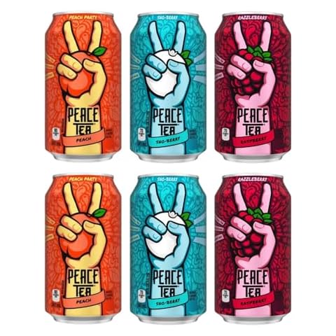 Peace Tea Variety Pack - No Preservatives, Made with Real Tea, and Natural Fruity Flavor - Pack of 6 (2 Cans of Razzleberry, 2 Cans of Peach, 2 Cans of Sno Berry) 3 Flavors, 341ml/ 11.05 fl. oz. - Shipped from Canada Cover