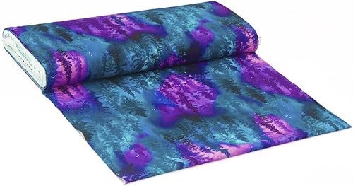 Miniatura 4 de Púrpura y verde azulado bosque auroras boreales en árboles tela de algodón por Timeless Treasures USA (por 0.5 yardas)