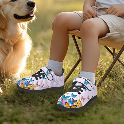 Boys Girls Tennis Sneakers Kids Lightweight Strap Athletic Running Shoes Breathable Mesh Casual Sports Shoe Black Sole US 11-154