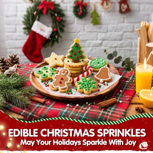 Image of Christmas Nonpareils Sprinkles for Cake Decorating,130g White Red and Green Mini Pearls Mix,Edible Sugar Holiday sprinkle for Cupcake Toppers,Cookie,Ice Cream Decorations Christmas Party Supplies