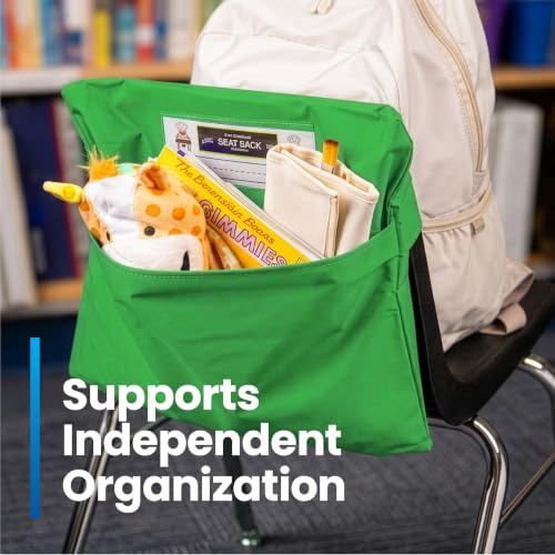 Image of Seat Sack Student Chair Storage Pocket - 17 inch, Single Pocket, Classroom Chair Organizer for Student Desks, Durable Over-the-Chair Storage, Green, 1-Pack
