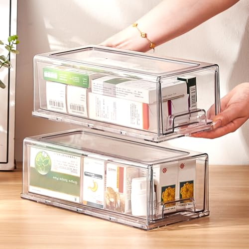 Image of clear Drawer-Type Plastic Storage Box Bins Organizer,Family First Aid Kits Medicine cabinet Box Organizer,Closet ,Shelf,Ointments, Adhesive Bandages,Cosmetics,Office Items (clear, 2M)