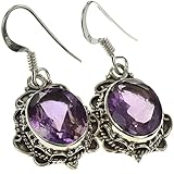 925 Sterling Silver DESIGNER SILVERWORK NATURAL AMETHYST Earrings, 2.25