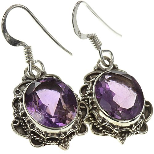 925 Sterling Silver DESIGNER SILVERWORK NATURAL AMETHYST Earrings, 2.25