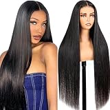 Tuheerst 28 Inch Straight Human Hair Wig Echthaar Perücke Damen Blonde #1B Natural Black 4X4 Lace Perrucche Personali Glueless Wear and Go Pre Bleached Knots with Baby Hair for Woman
