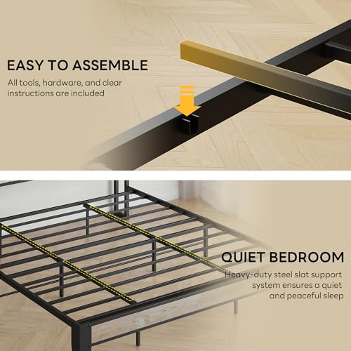 Image of LIKIMIO King Size Bed Frames, Boucle Storage Headboard with Charging Station, Solid and Stable, Noise Free, No Box Spring Needed, Easy Assembly