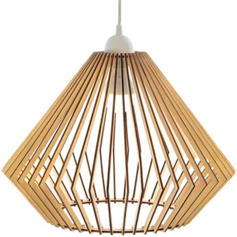 Wood Pendant Light - Easy-to-Assemble Ceiling Chandelier - Modern Boho Hanging Lamp Lighting Fixture for Dining, Kitchen, Bedroom, Living Room - Adjustable Nylon Cord, Uses Standard Bulb