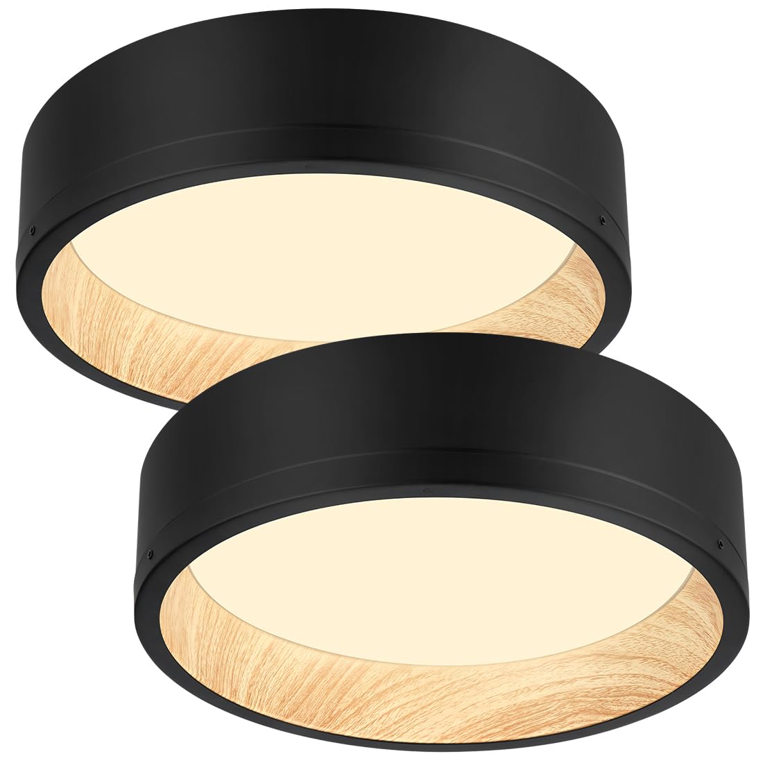 Photo 1 of DAKASON 2Pack Black Ceiling Light Flush Mount, Modern LED Ceiling Light Fixture Dimmable with Metal Frame and Wood Painting, 12.5’’ 25W 3/4/5000K CCT Selectable for Kitchen Hallway Dining Living Room