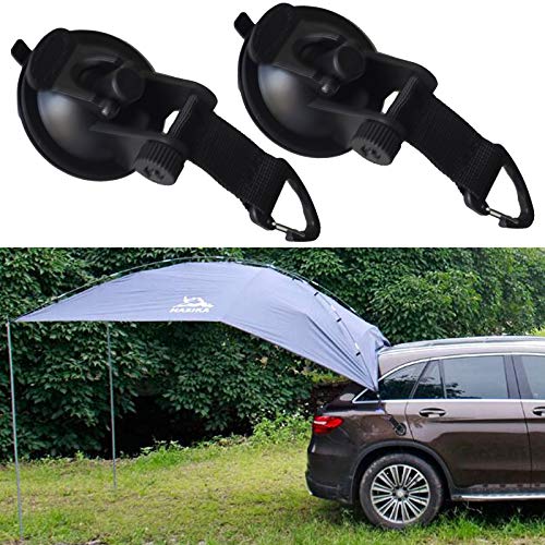 2 pack, Strong Suction Cup Anchor Securing Strap Hook Tie Down, Camping Tarp as Car Side Awning, for SUV, MPV,Trailer,Teardrop,Sedan Anti-uv Tent for Beach Camping/Auto Traveling Tent/Shade Awning