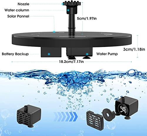 AISITIN Solar Fountain Pump 3.5W Circle Solar Water Pump Floating Fountain Built-in Battery, with 6 Nozzles,for Bird Bath,Fish Tank,Pond or Garden Decoration - Image 3