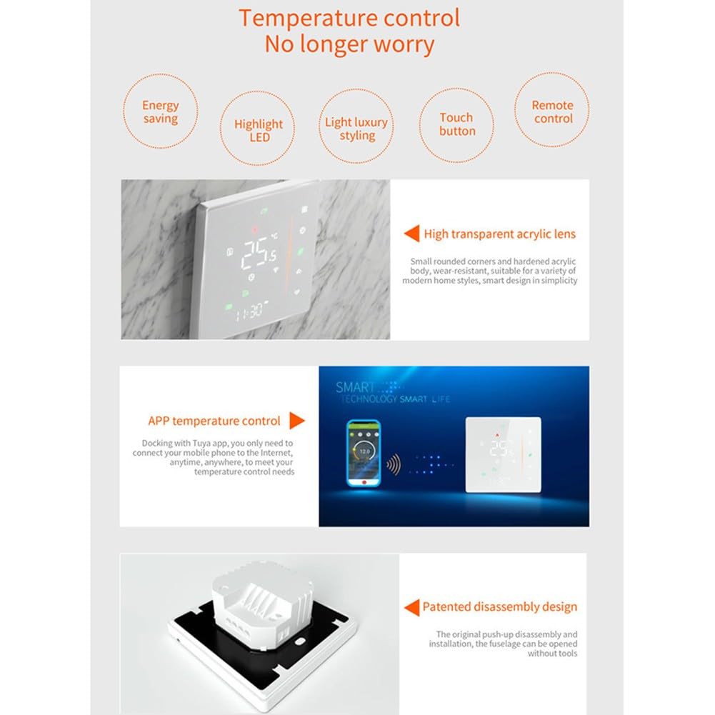 Termostato intelligente WiFi per riscaldamento a pavimento e camino, programmabile tramite app, efficienza energetica, compatibile con riscaldamento a pavimento elettrico, nero GA-bianco