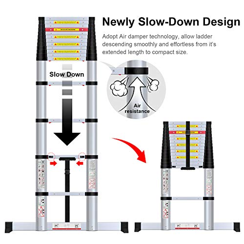 WolfWise 15.5FT Aluminum Telescoping Ladder with Stabilizer, Telescopic Extension Ladder 330 Pounds Capacity