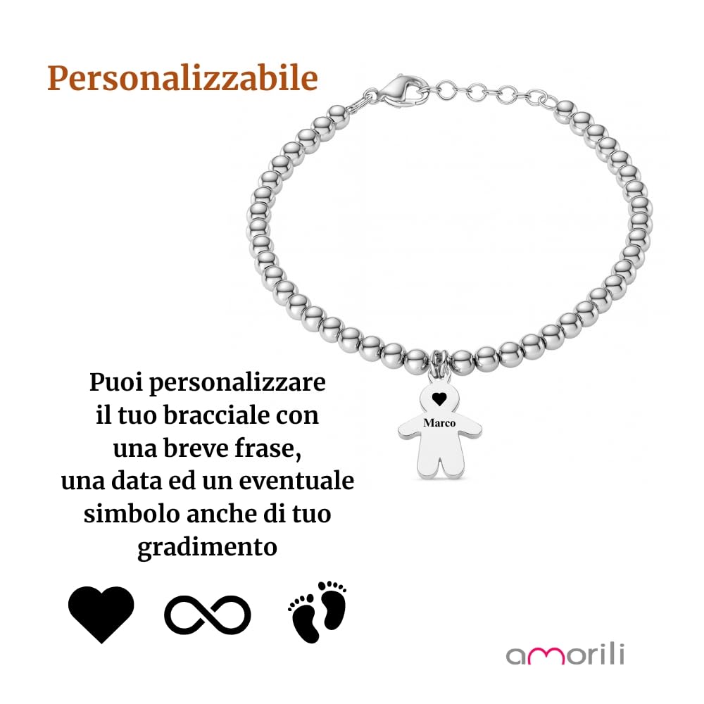 Bracciale Nascita Bimbo Maschietto Donna in Acciaio Inox Personalizzato con Incisione | Braccialetto Elegante Regolabile | Gioiello Futura Mamma Baby Shower Battesimo Regalo bcc2778