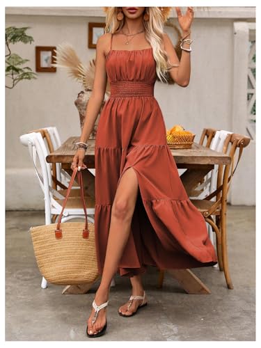 Image of BEAUDRM Women's Summer Maxi Dresses Boho Summer Wedding Guest Dress Beach Vacation Outfits Cruise Flowy Milkmaid Sundresses